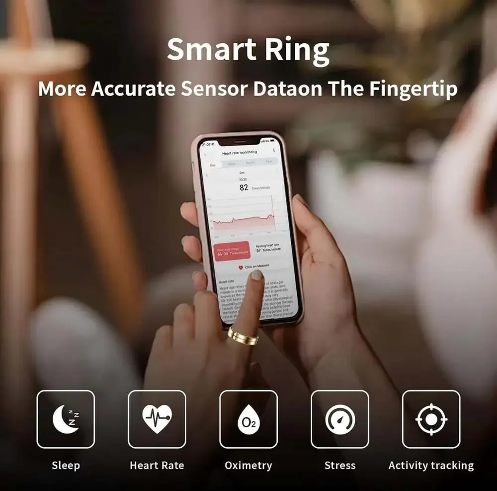 Smart Ring R11 Health and Sleep Tracker for Men & Women Silver Size 10